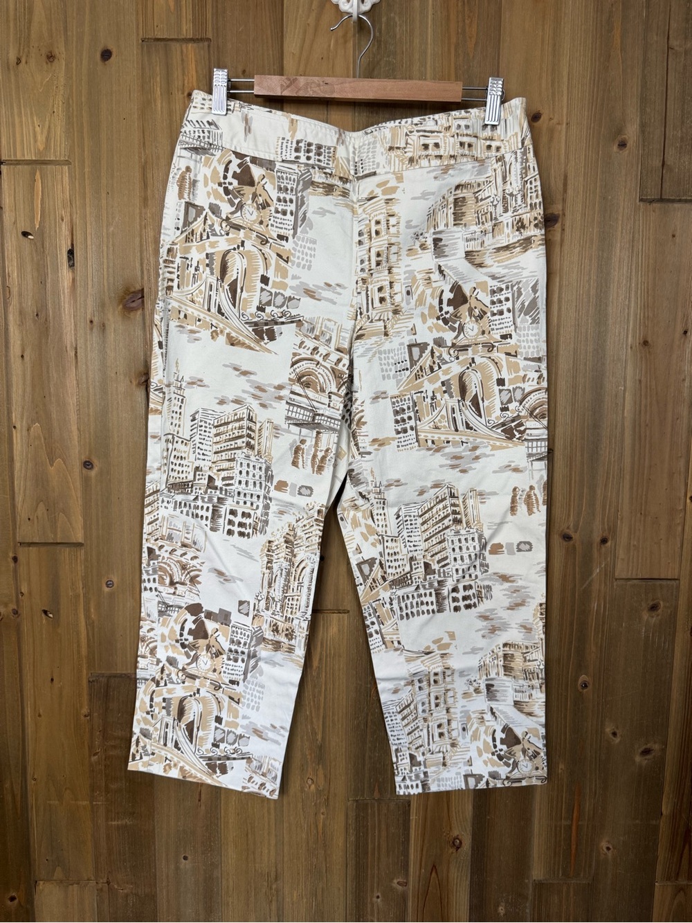 Women’s Rafaella Beige & White Printed Casual Pants